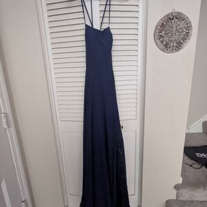 Classic Navy Spaghetti Strap Evening Dress